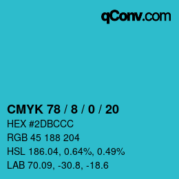 カラーコード: CMYK 78 / 8 / 0 / 20 | qconv.com