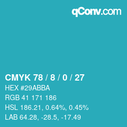 カラーコード: CMYK 78 / 8 / 0 / 27 | qconv.com