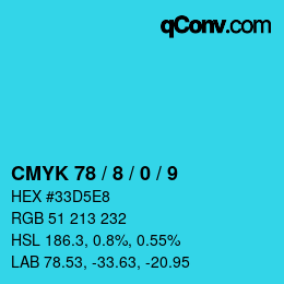 カラーコード: CMYK 78 / 8 / 0 / 9 | qconv.com