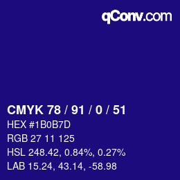 カラーコード: CMYK 78 / 91 / 0 / 51 | qconv.com