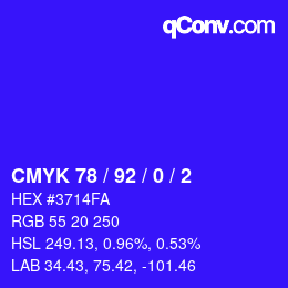 カラーコード: CMYK 78 / 92 / 0 / 2 | qconv.com
