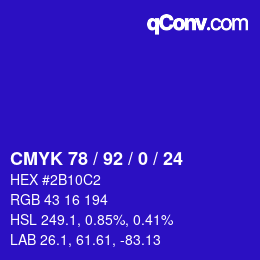 颜色代码: CMYK 78 / 92 / 0 / 24 | qconv.com