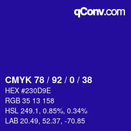 Farbcode: CMYK 78 / 92 / 0 / 38 | qconv.com