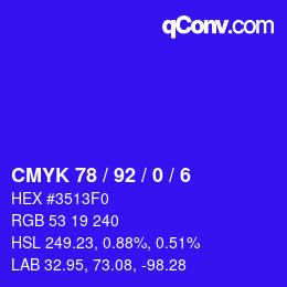 颜色代码: CMYK 78 / 92 / 0 / 6 | qconv.com