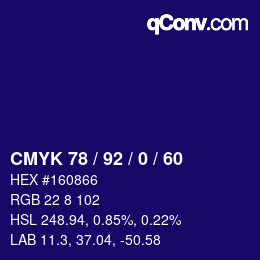 颜色代码: CMYK 78 / 92 / 0 / 60 | qconv.com