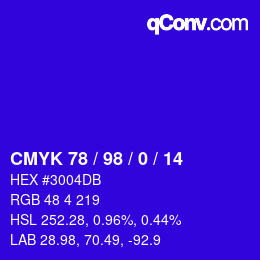 カラーコード: CMYK 78 / 98 / 0 / 14 | qconv.com