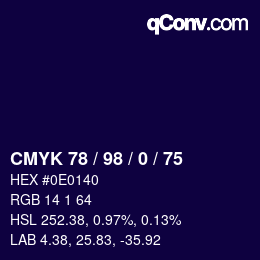 カラーコード: CMYK 78 / 98 / 0 / 75 | qconv.com