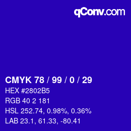 Code couleur: CMYK 78 / 99 / 0 / 29 | qconv.com