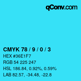 Farbcode: CMYK 78 / 9 / 0 / 3 | qconv.com