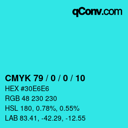 カラーコード: CMYK 79 / 0 / 0 / 10 | qconv.com