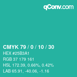 カラーコード: CMYK 79 / 0 / 10 / 30 | qconv.com