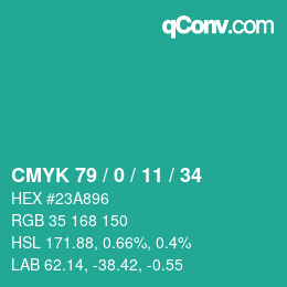 Color code: CMYK 79 / 0 / 11 / 34 | qconv.com
