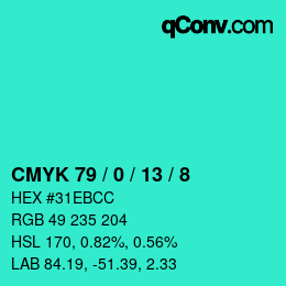 カラーコード: CMYK 79 / 0 / 13 / 8 | qconv.com