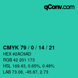 カラーコード: CMYK 79 / 0 / 14 / 21 | qconv.com