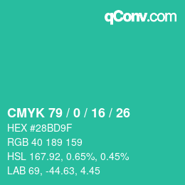 颜色代码: CMYK 79 / 0 / 16 / 26 | qconv.com