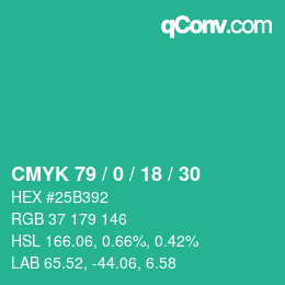 カラーコード: CMYK 79 / 0 / 18 / 30 | qconv.com