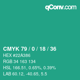 Color code: CMYK 79 / 0 / 18 / 36 | qconv.com