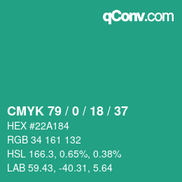 Color code: CMYK 79 / 0 / 18 / 37 | qconv.com