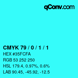 カラーコード: CMYK 79 / 0 / 1 / 1 | qconv.com