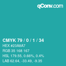 カラーコード: CMYK 79 / 0 / 1 / 34 | qconv.com