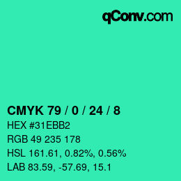カラーコード: CMYK 79 / 0 / 24 / 8 | qconv.com