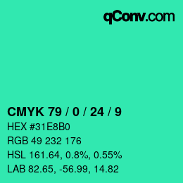 颜色代码: CMYK 79 / 0 / 24 / 9 | qconv.com