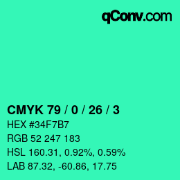 カラーコード: CMYK 79 / 0 / 26 / 3 | qconv.com
