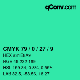 Color code: CMYK 79 / 0 / 27 / 9 | qconv.com