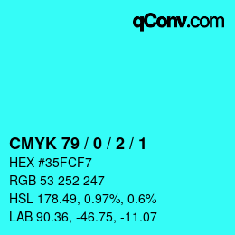 カラーコード: CMYK 79 / 0 / 2 / 1 | qconv.com