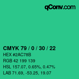 颜色代码: CMYK 79 / 0 / 30 / 22 | qconv.com