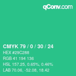 颜色代码: CMYK 79 / 0 / 30 / 24 | qconv.com