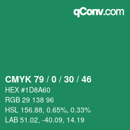 Farbcode: CMYK 79 / 0 / 30 / 46 | qconv.com