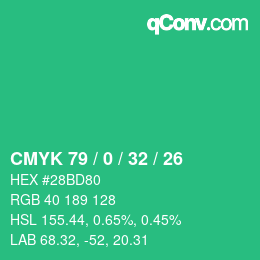 Color code: CMYK 79 / 0 / 32 / 26 | qconv.com