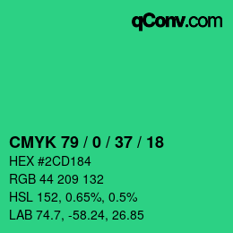 颜色代码: CMYK 79 / 0 / 37 / 18 | qconv.com