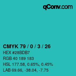 Color code: CMYK 79 / 0 / 3 / 26 | qconv.com