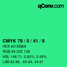 Color code: CMYK 79 / 0 / 41 / 8 | qconv.com