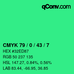 カラーコード: CMYK 79 / 0 / 43 / 7 | qconv.com