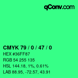 Color code: CMYK 79 / 0 / 47 / 0 | qconv.com