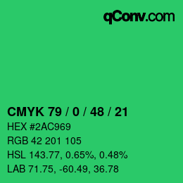 颜色代码: CMYK 79 / 0 / 48 / 21 | qconv.com