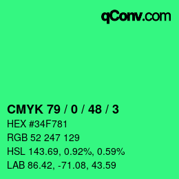 Farbcode: CMYK 79 / 0 / 48 / 3 | qconv.com