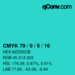 颜色代码: CMYK 79 / 0 / 5 / 16 | qconv.com