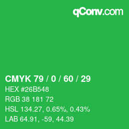 颜色代码: CMYK 79 / 0 / 60 / 29 | qconv.com