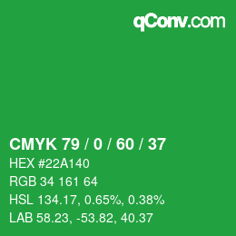 颜色代码: CMYK 79 / 0 / 60 / 37 | qconv.com