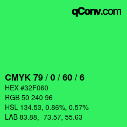 カラーコード: CMYK 79 / 0 / 60 / 6 | qconv.com