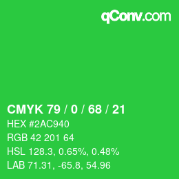 Farbcode: CMYK 79 / 0 / 68 / 21 | qconv.com
