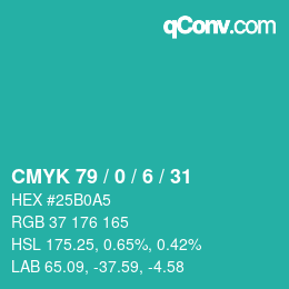 颜色代码: CMYK 79 / 0 / 6 / 31 | qconv.com