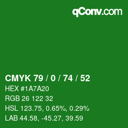 Color code: CMYK 79 / 0 / 74 / 52 | qconv.com
