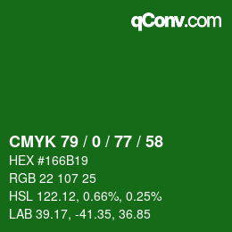 Color code: CMYK 79 / 0 / 77 / 58 | qconv.com