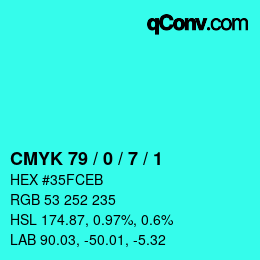 カラーコード: CMYK 79 / 0 / 7 / 1 | qconv.com