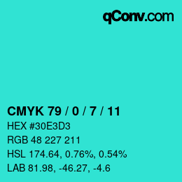 カラーコード: CMYK 79 / 0 / 7 / 11 | qconv.com